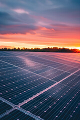 Glowing Solar Panel Array Basking in the Sunset: Harnessing Renewable Energy for a Sustainable Future