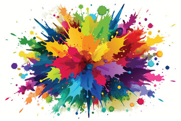 colorful rainbow holi paint color powder explosion vector, isolated wide white panorama background