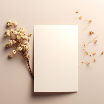 Elegant blank card mockup with dried flowers on a neutral background. Ratio 4x6
