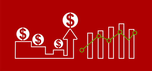 2d illustration business graph with dollar
