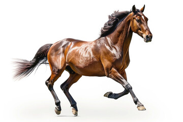 A horse galloping, isolated on a white background