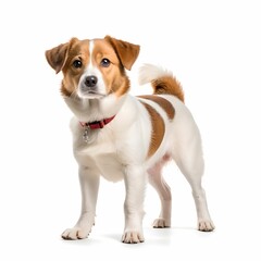3d Lander, image of a puppy standing with a valiant expression. Cut out, isolated on transparent background