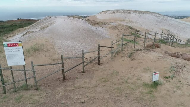 Sambaqui Santa Marta III, man-made deposits made up of shell materials. Some indigenous groups used them as a sanctuary, burying their dead in them. Praia do Farol, Laguna, Santa Catarina, Brazil