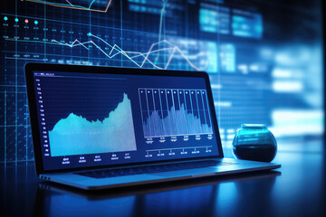 Advanced Laptop Displaying Stock Market Analysis Charts