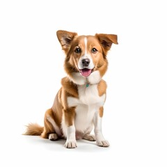 3d Lander, an image of a dog sitting with a joyful expression. Cut out. isolated on transparent background.