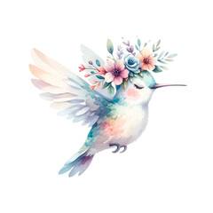 Dreamlike Hummingbird with Flower Crown Illustration
