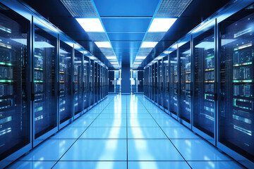 High-Tech Data Center with Secure Server Racks