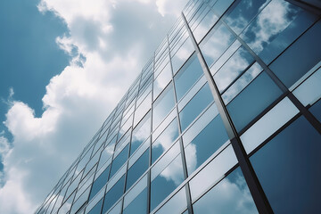 Modern Glass Office Building Under Bright Blue Sky