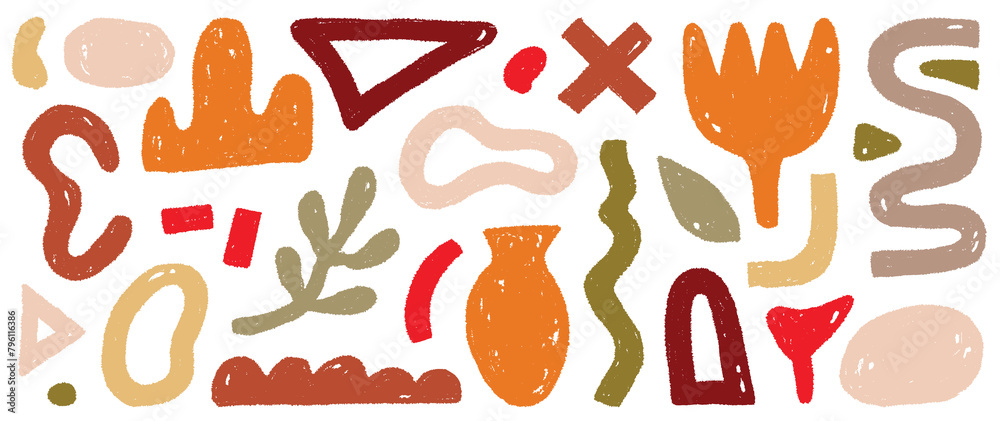 Leinwandbilder organic abstract shape color set. abstract texture brush stroke kid elements. organic blob grunge pa
