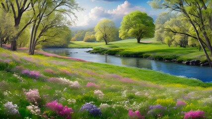 Beautiful Spring Landscape Nature Background.