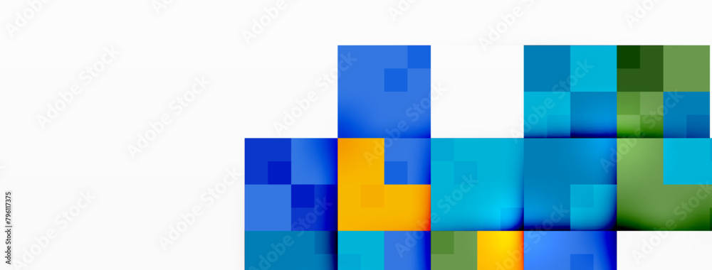Poster a vibrant display of colorfulness with blue and yellow rectangles on white background. the electric 