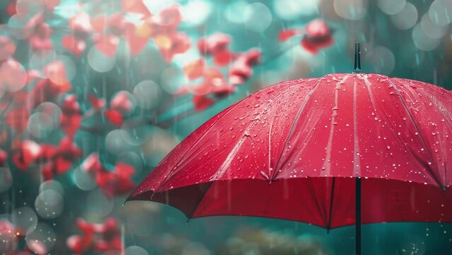 cute red  umbrella for monsoon season. seamless looping overlay 4k virtual video animation background