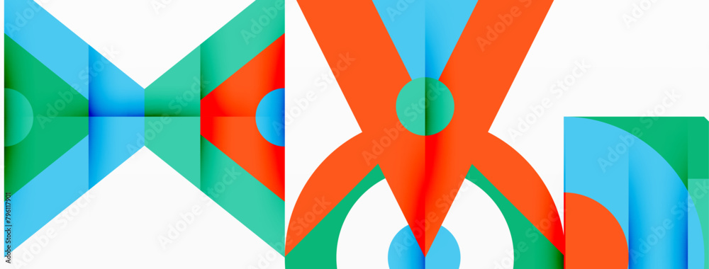 Poster a creative textile design featuring a red, green, and blue geometric pattern of triangles and circle