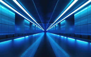 Futuristic Blue Tunnel with Neon Lights