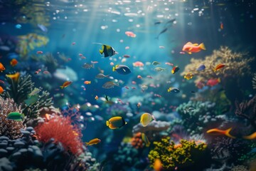 Vibrant Colorful Fish Swarming in Large Aquarium