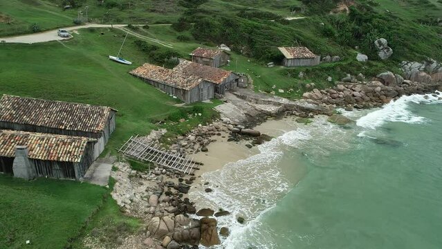 Aerial view of Praia do Portinho, near Praia do Rosa (Rosa Beach) - Imbituba, Santa Catarina, Brazil