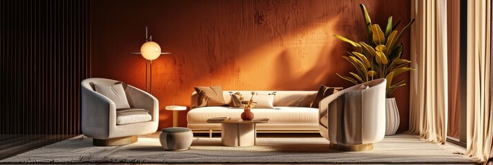 Stylish Living Room Interior with Warm Lighting
