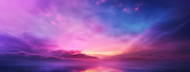 Fototapeta na wymiar Majestic Purple Sunset Over Serene Mountain Lake