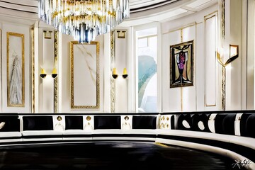 Living room with a large window a couch with pillows and a coffee table, luxury interior design, 3D Render, High Quality Photography