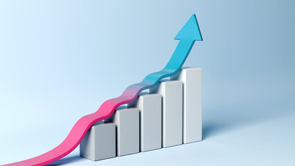 Climb to Success, Business Growth and Profit Increase with Upward Climbing Arrow on a Graph, 3D render