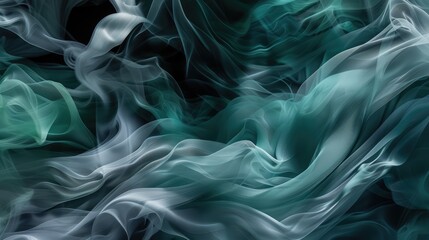 Abstract Teal Smoke Waves on Black Background - obrazy, fototapety, plakaty