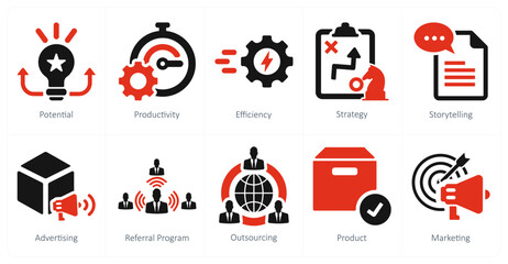 A set of 10 increase sale icons as potential, productivity, efficiency