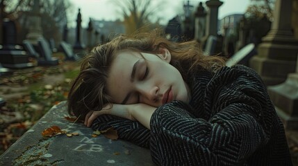 Serene resting in an autumn graveyard