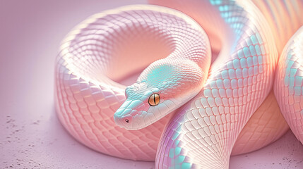 Fototapeta premium パステルカラーのファンタジーな雰囲気のある キラキラ輝きを纏う蛇