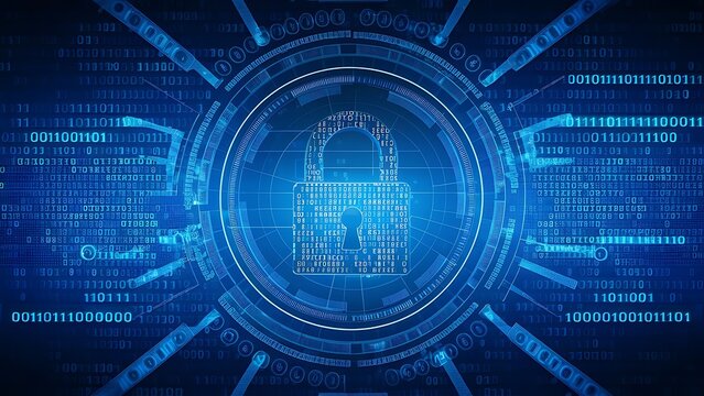 Digital Privacy Protection: Binary Code Padlock Cybersecurity Illustration