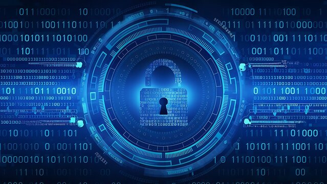 Prote&ccedil;&atilde;o de privacidade digital: ilustra&ccedil;&atilde;o de seguran&ccedil;a cibern&eacute;tica com cadeado de c&oacute;digo bin&aacute;rio