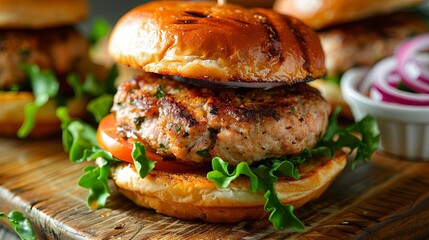 Juicy homemade turkey burger with fresh toppings