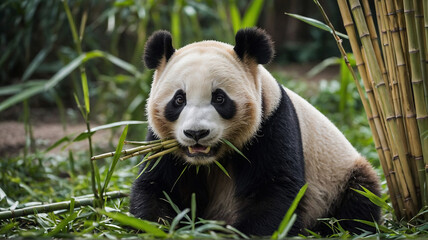 A contented panda munching on a stalk of fresh bamboo2. Generated AI.