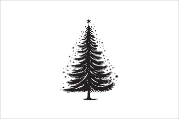A black and white silhouettes of christmas trees with a decoration.