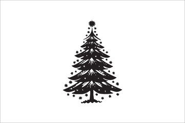 A black and white silhouettes of christmas trees with a decoration.