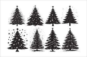 Fototapeta premium A black and white silhouettes of christmas trees with a decoration.