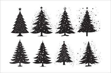 Obraz premium A black and white silhouettes of christmas trees with a decoration.