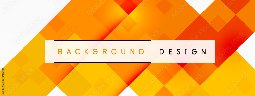 Poster The design features a whitebordered Rectangle filled with a vibrant mix of Orange and Yellow, with Triangle patterns adding symmetry and Slope. Font in Tints and shades creates a parallel effect