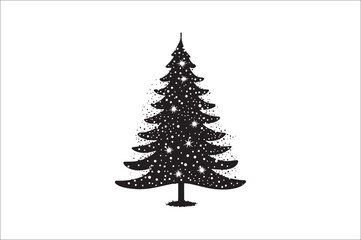 A black and white silhouettes of christmas trees with a decoration.