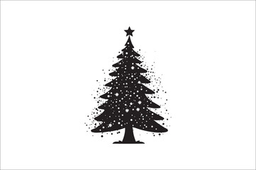 A black and white silhouettes of christmas trees with a decoration.
