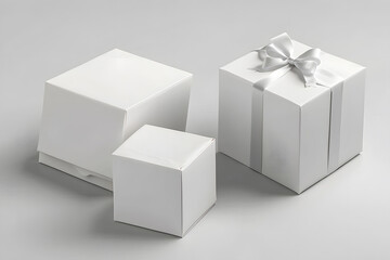Open and close white gift boxes, white square box top view, container mockup design, empty carton package, realistic paper box, open cap, empty packages mockup 3d