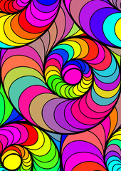 A vibrant and colorful swirl vector resembling a rainbow, with shades of magenta, pink, and other tints creating a artistic pattern in a circular shape