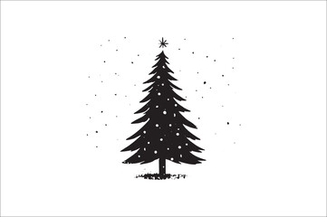 A black and white silhouettes of christmas trees with a decoration.