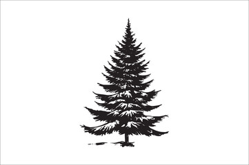 A black and white silhouettes of christmas trees with a decoration.