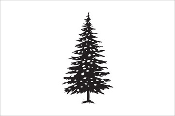 A black and white silhouettes of christmas trees with a decoration.