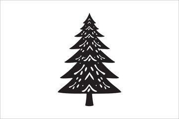 A black and white silhouettes of christmas trees with a decoration.