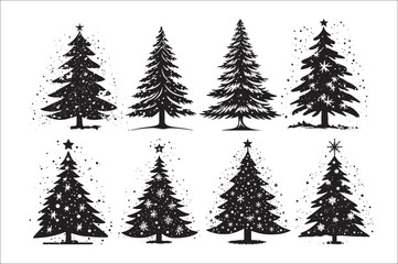 Fototapeta premium A black and white silhouettes of christmas trees with a decoration.