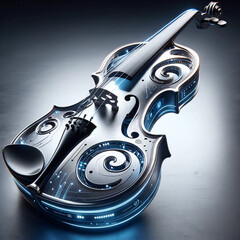 Futuristic Violin with Swirling Digital Design