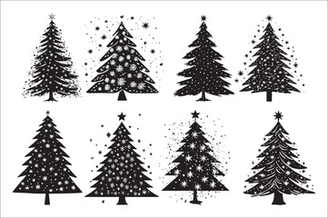 Obraz premium A black and white silhouettes of christmas trees with a decoration.