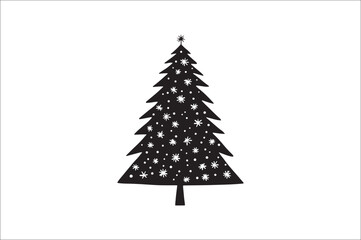 A black and white silhouettes of christmas trees with a decoration.