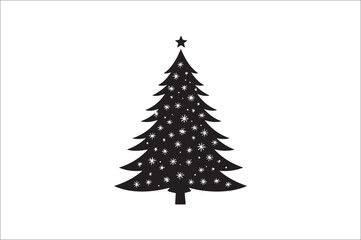 A black and white silhouettes of christmas trees with a decoration.